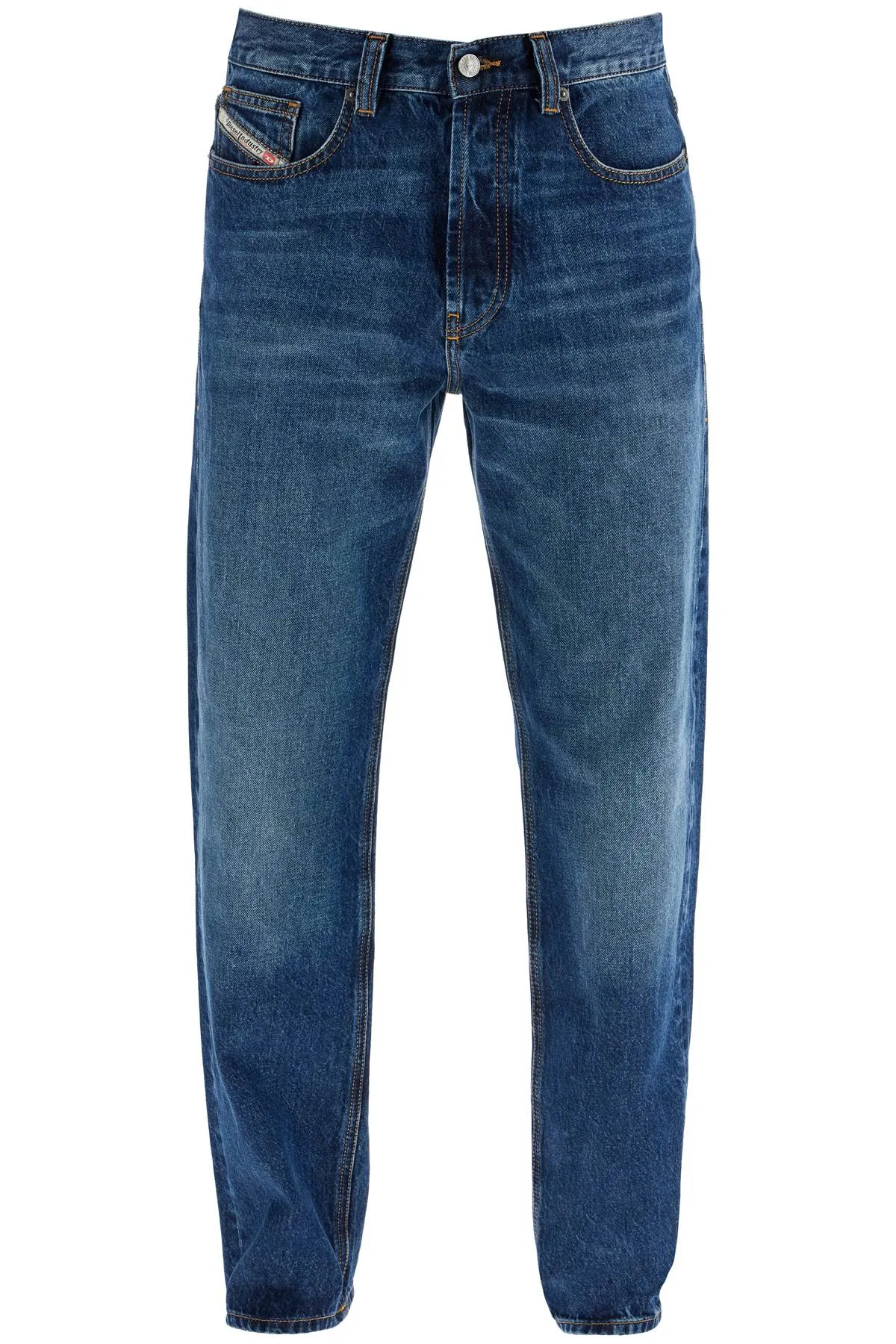 Diesel Blue Denim Straight Leg Cotton Jeans With Contrast Stitching