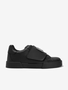 Dolce & Gabbana Boys Leather Velcro Strap Trainers in Black