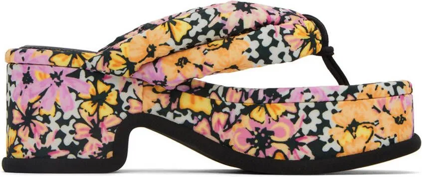 Dries Van Noten Black Floral Platform Heeled Sandals