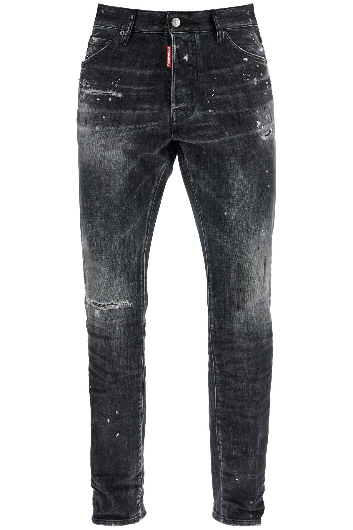 Dsquared2 Black Cotton Jeans With White Paint Splatters