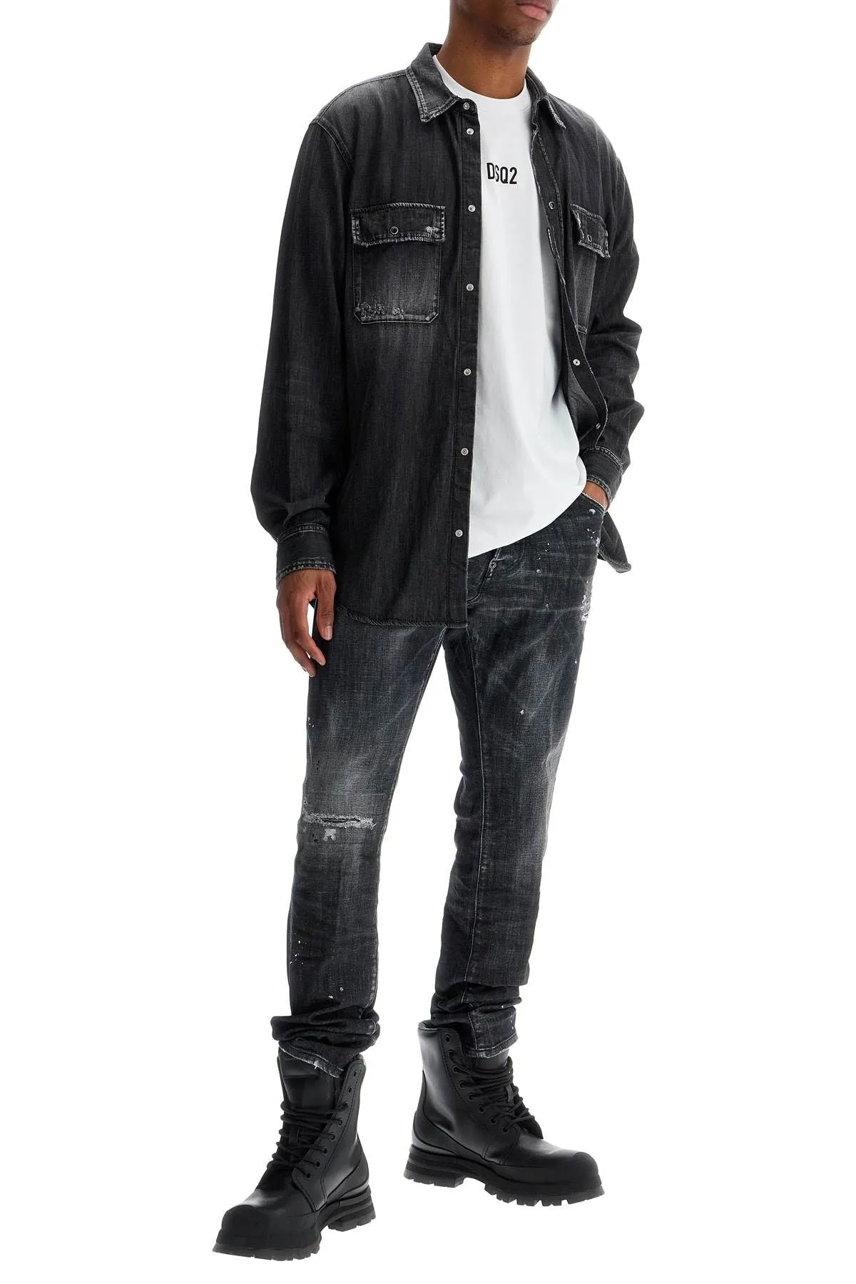 Dsquared2 Black Cotton Jeans With White Paint Splatters