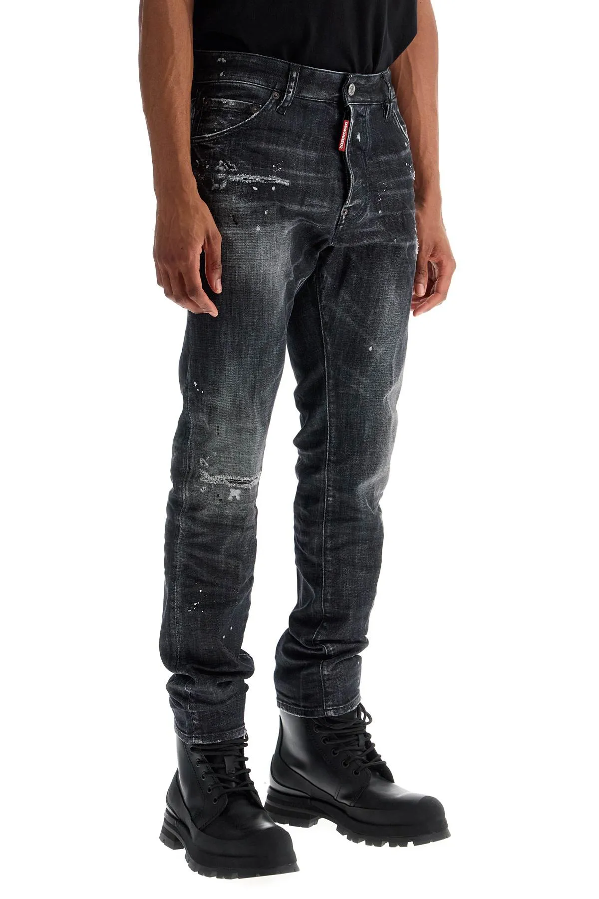 Dsquared2 Black Cotton Jeans With White Paint Splatters