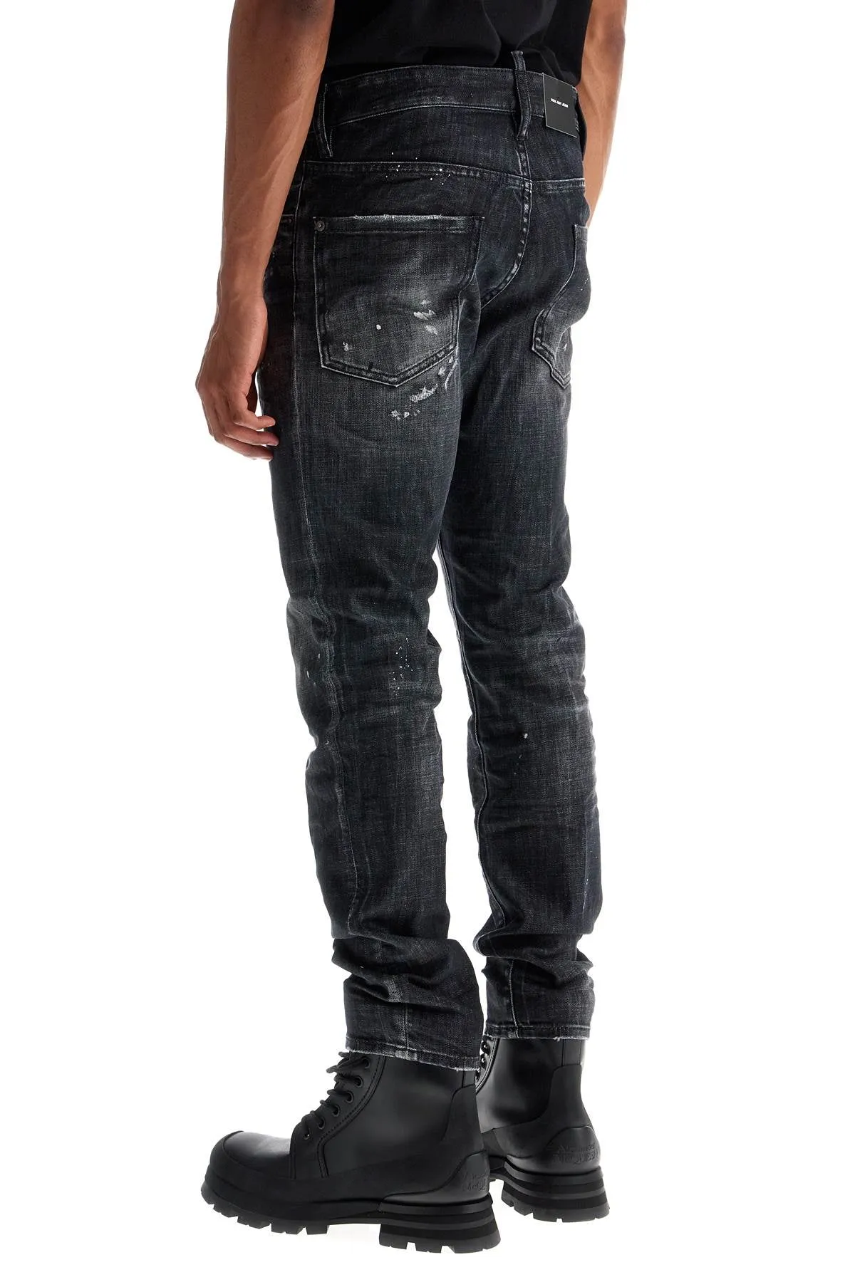 Dsquared2 Black Cotton Jeans With White Paint Splatters