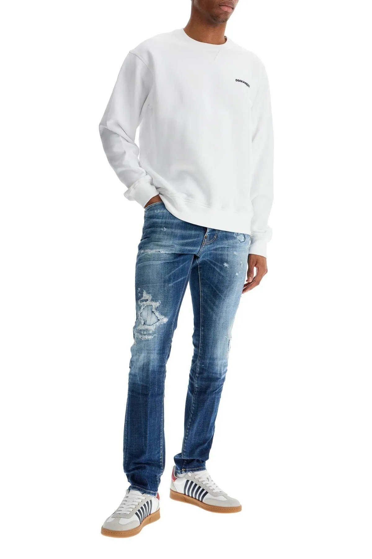 Dsquared2 Navy Blue Jeans In Cotton Vintage Effect