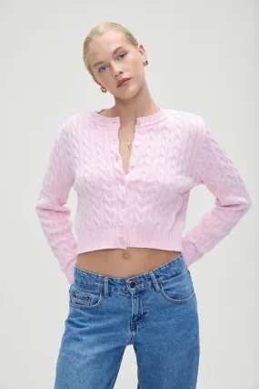 Dudley Cable Knit Cardigan - Cozy Pink