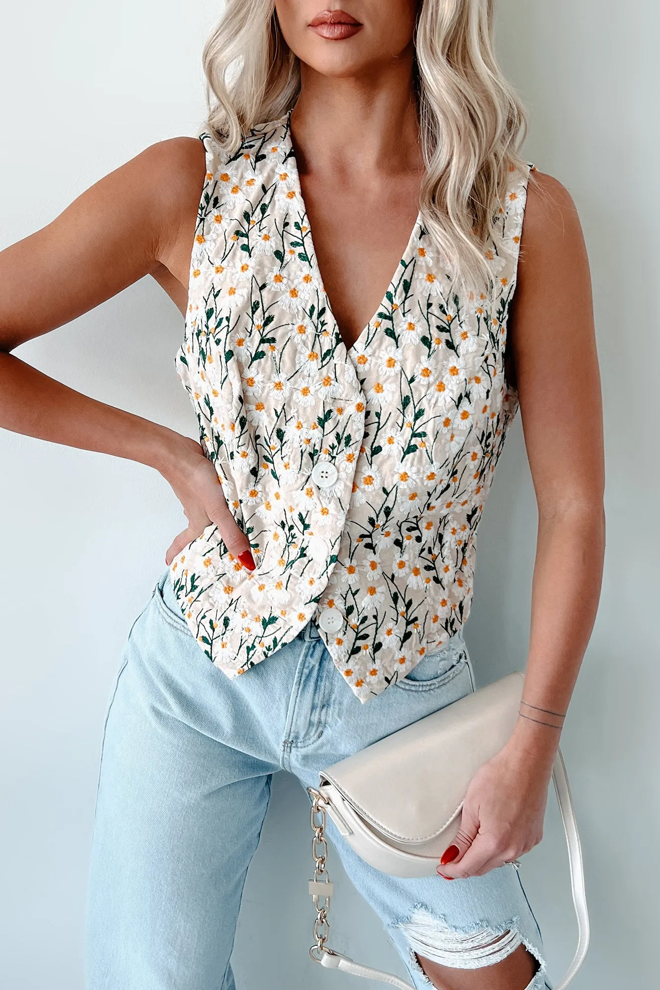 Eternally Rooted Floral Embroidered Vest Top (Beige Multi)