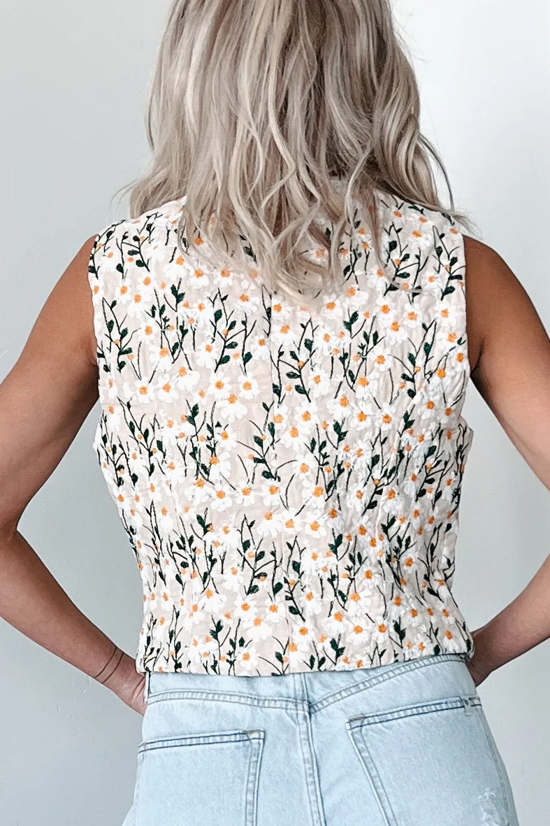 Eternally Rooted Floral Embroidered Vest Top (Beige Multi)