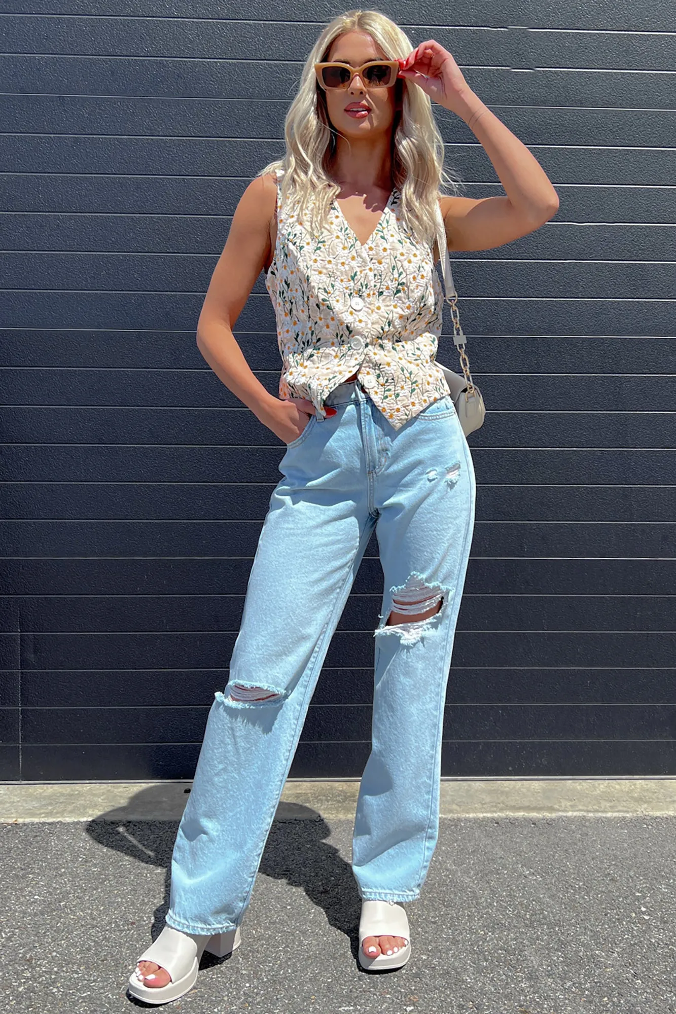 Eternally Rooted Floral Embroidered Vest Top (Beige Multi)