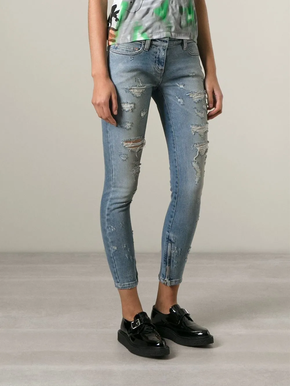 FAITH CONNEXION DISTRESSED CROPPED LIGHT BLUE SLIM JEANS W25 UK 6/8