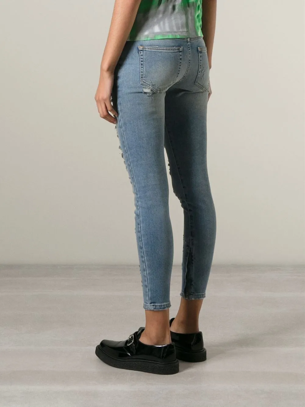 FAITH CONNEXION DISTRESSED CROPPED LIGHT BLUE SLIM JEANS W25 UK 6/8