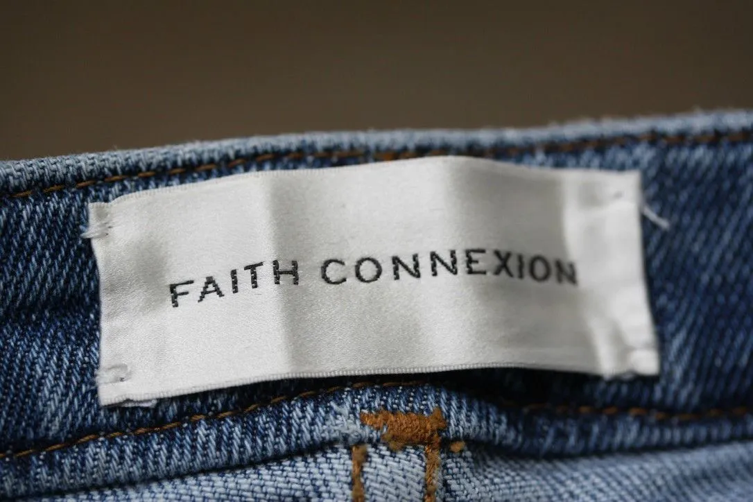 FAITH CONNEXION DISTRESSED CROPPED LIGHT BLUE SLIM JEANS W25 UK 6/8