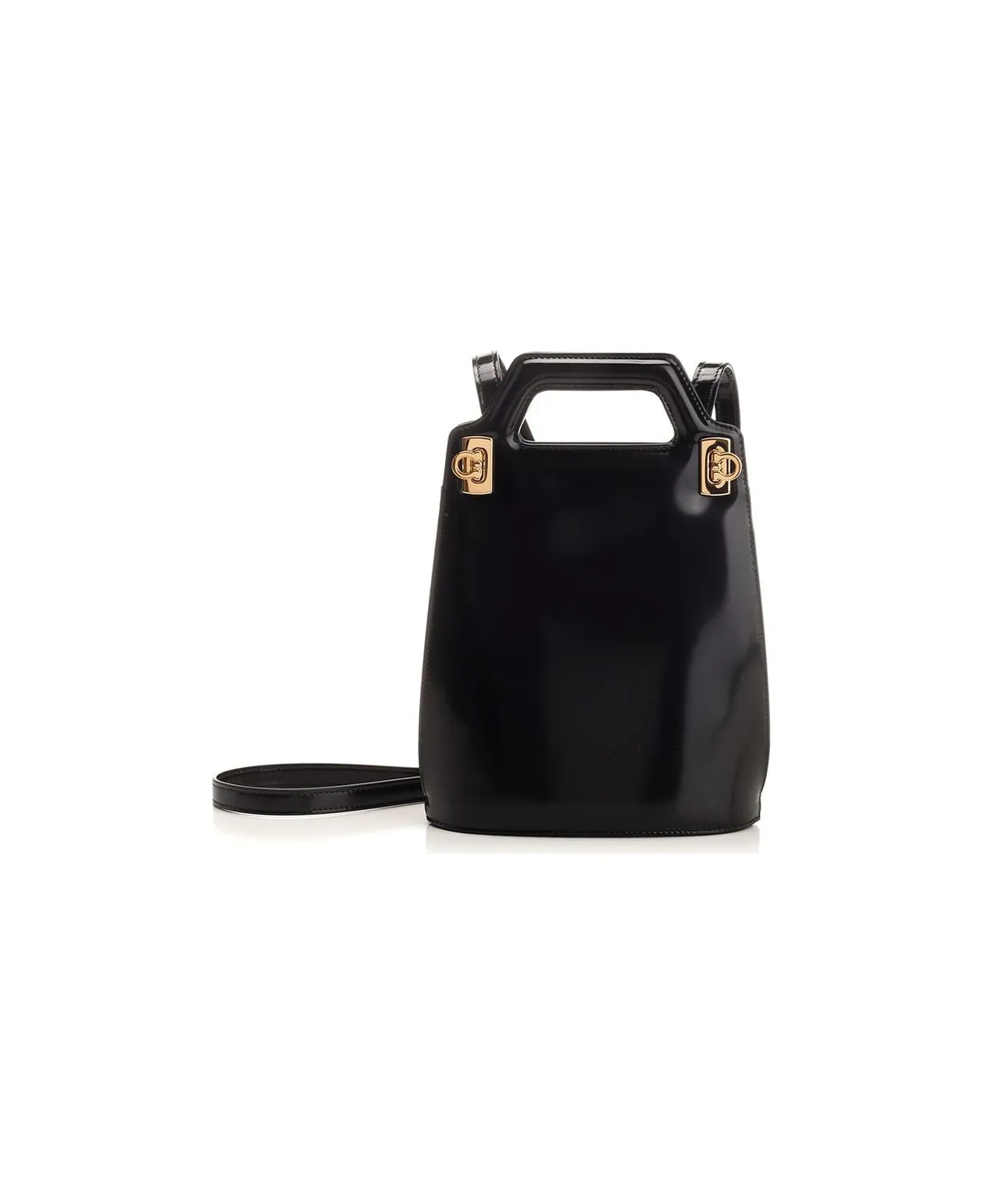 FERRAGAMO Mini Wanda Black Leather Bucket Tote for Women, FW23