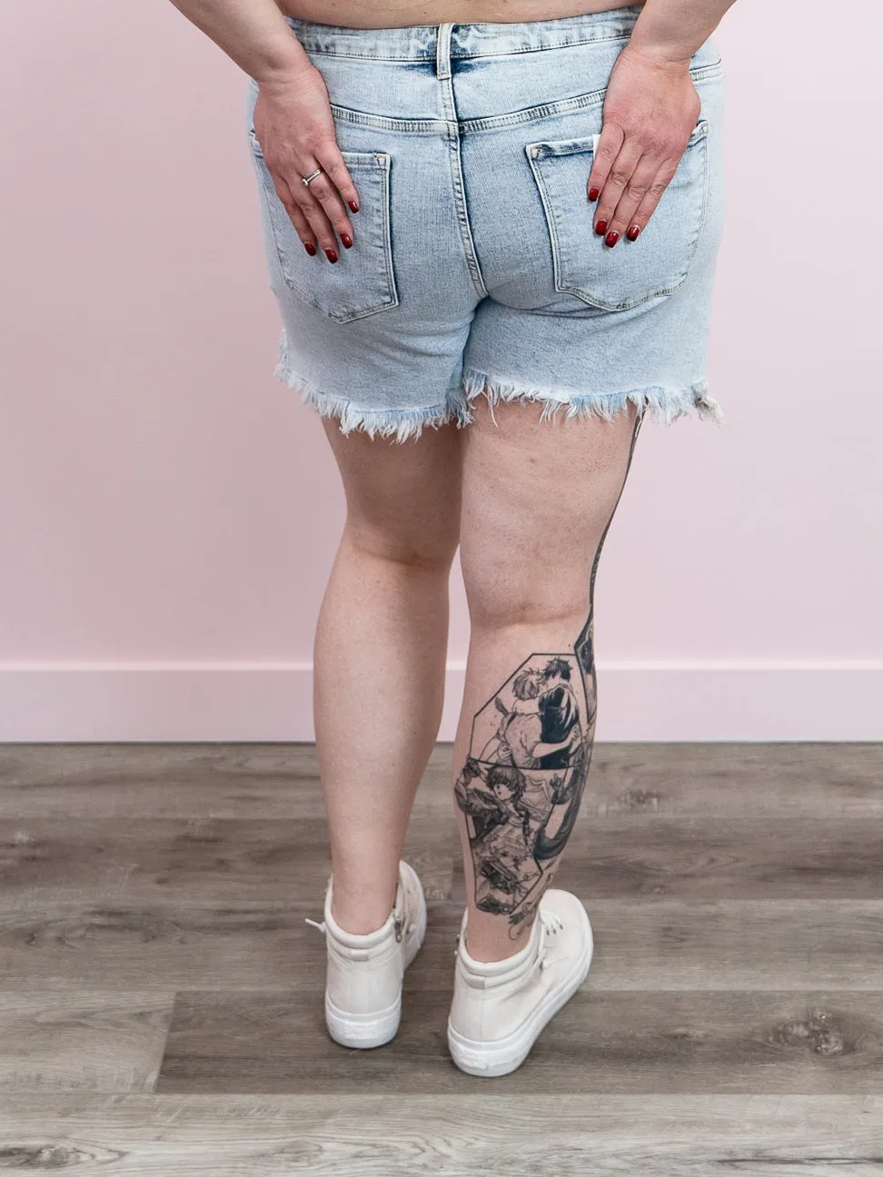 *FINAL SALE* Risen Jeans | High Rise | Acid Wash Embellished SHORTS | Marshall