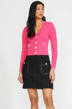 Fitted Shoulder Pad Cardigan - Fuschia Pink