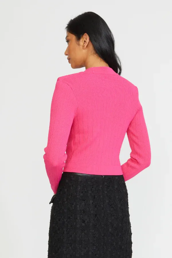 Fitted Shoulder Pad Cardigan - Fuschia Pink