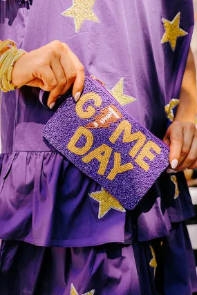 Game Day Beaded Clutch In Purple