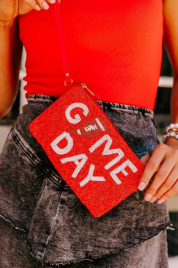 Game Day Beaded Clutch In Scarlet