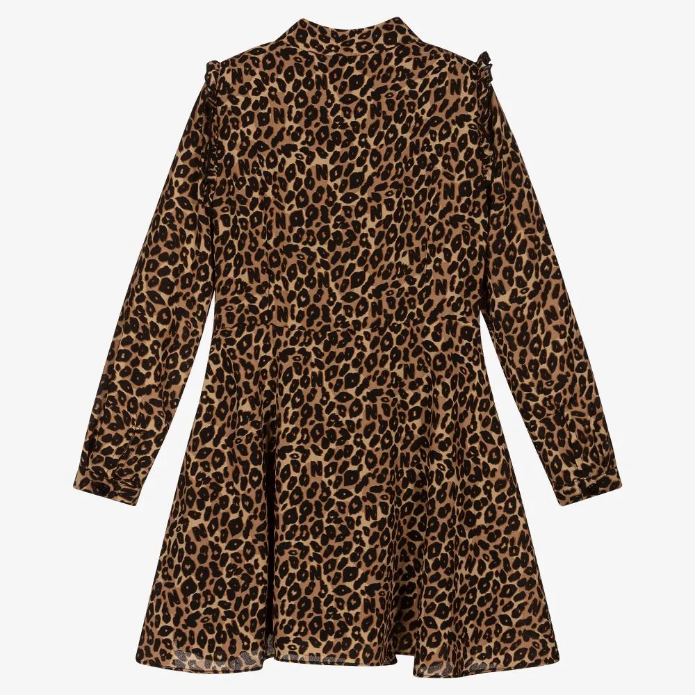Girls Brown Leopard Dress