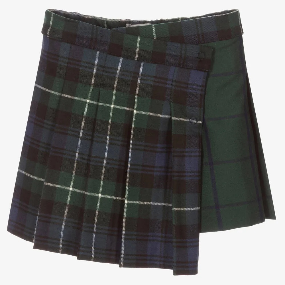 Girls Green Check Skirt