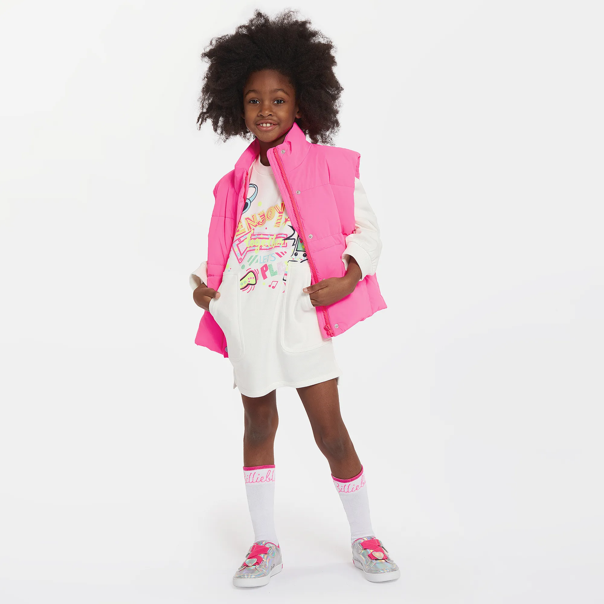 Girls Neon Pink Gilet