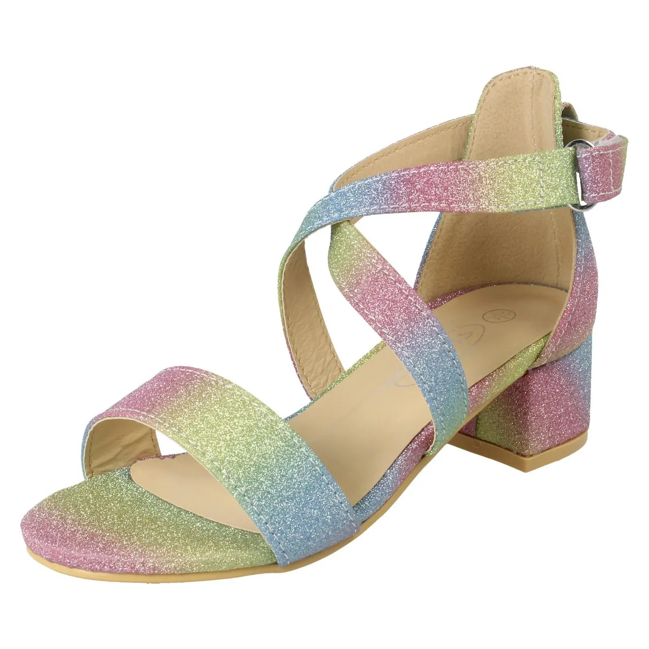 Girls Spot On Heeled Glitter Sandals H1R125