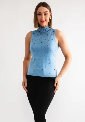 Goa Goa Embellished Polo Neck Sweater Vest, Blue