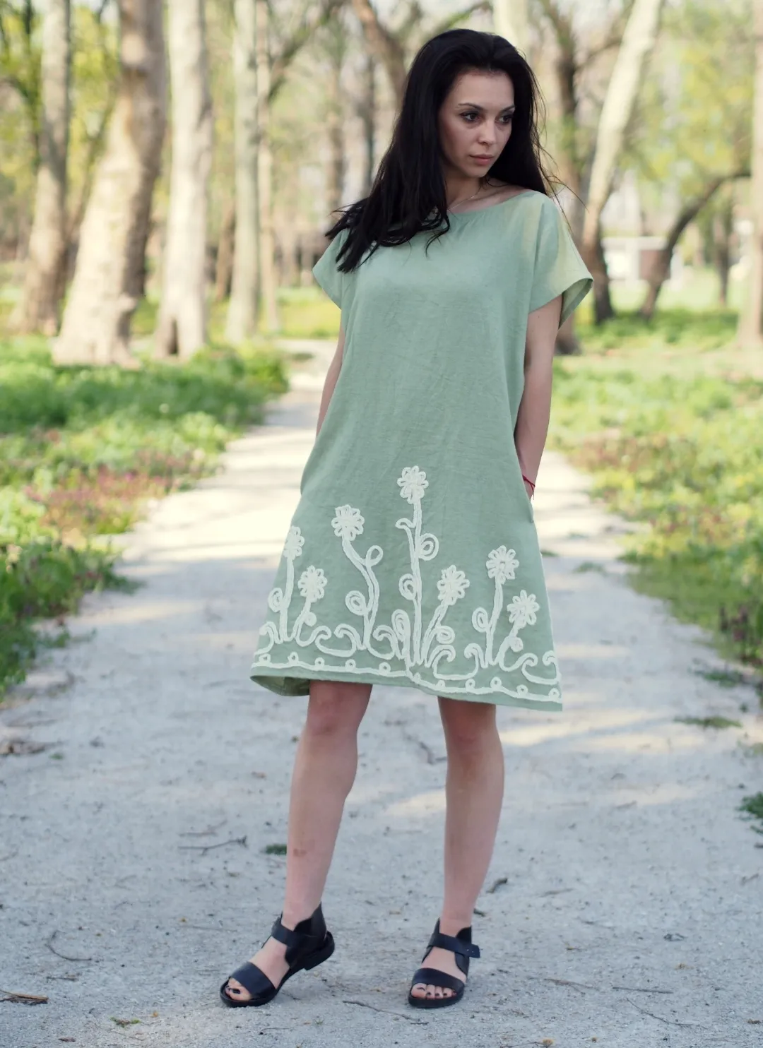 Green linen dress,linen dress for women,women linen dress,summer linen dress