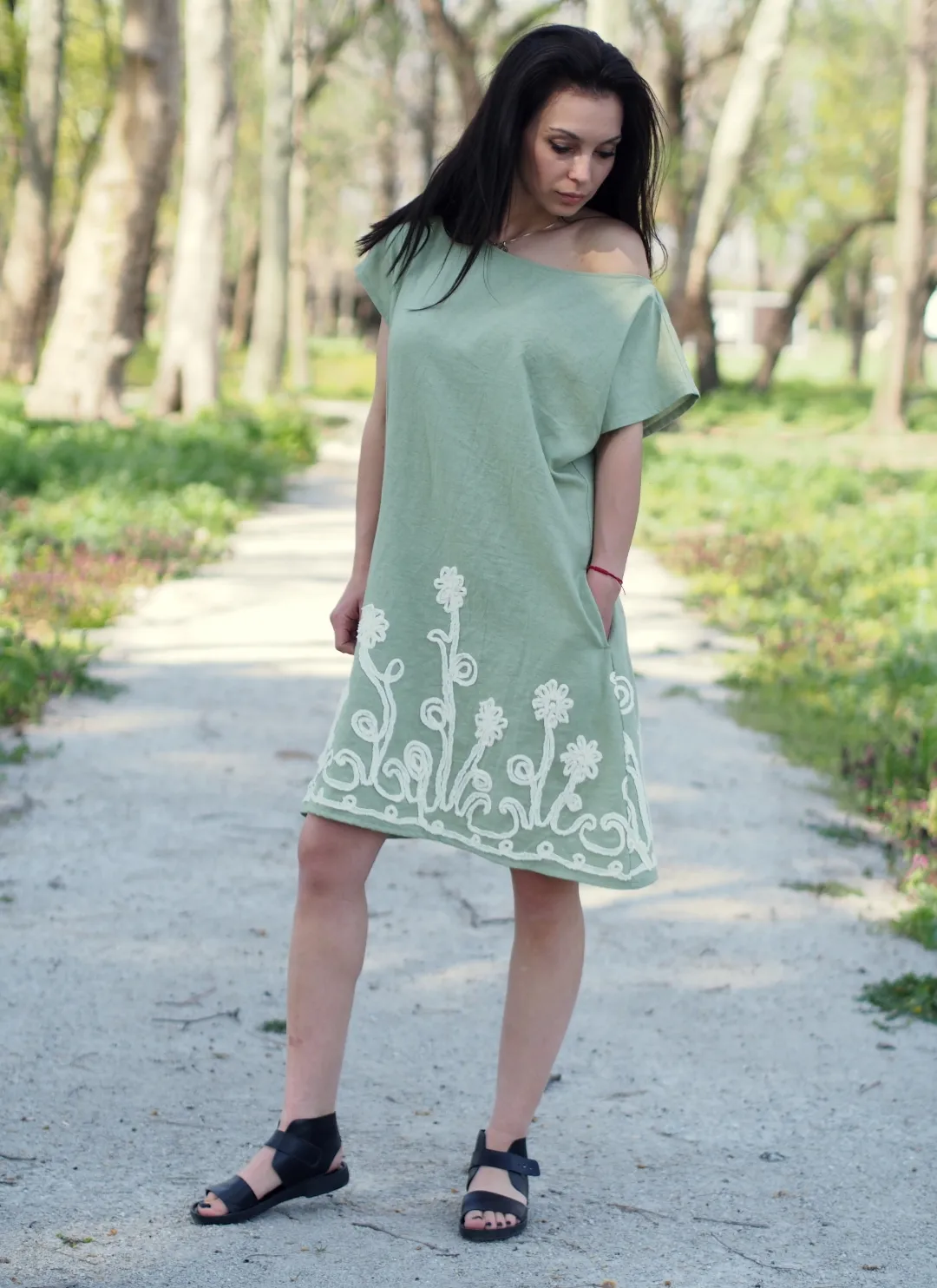 Green linen dress,linen dress for women,women linen dress,summer linen dress