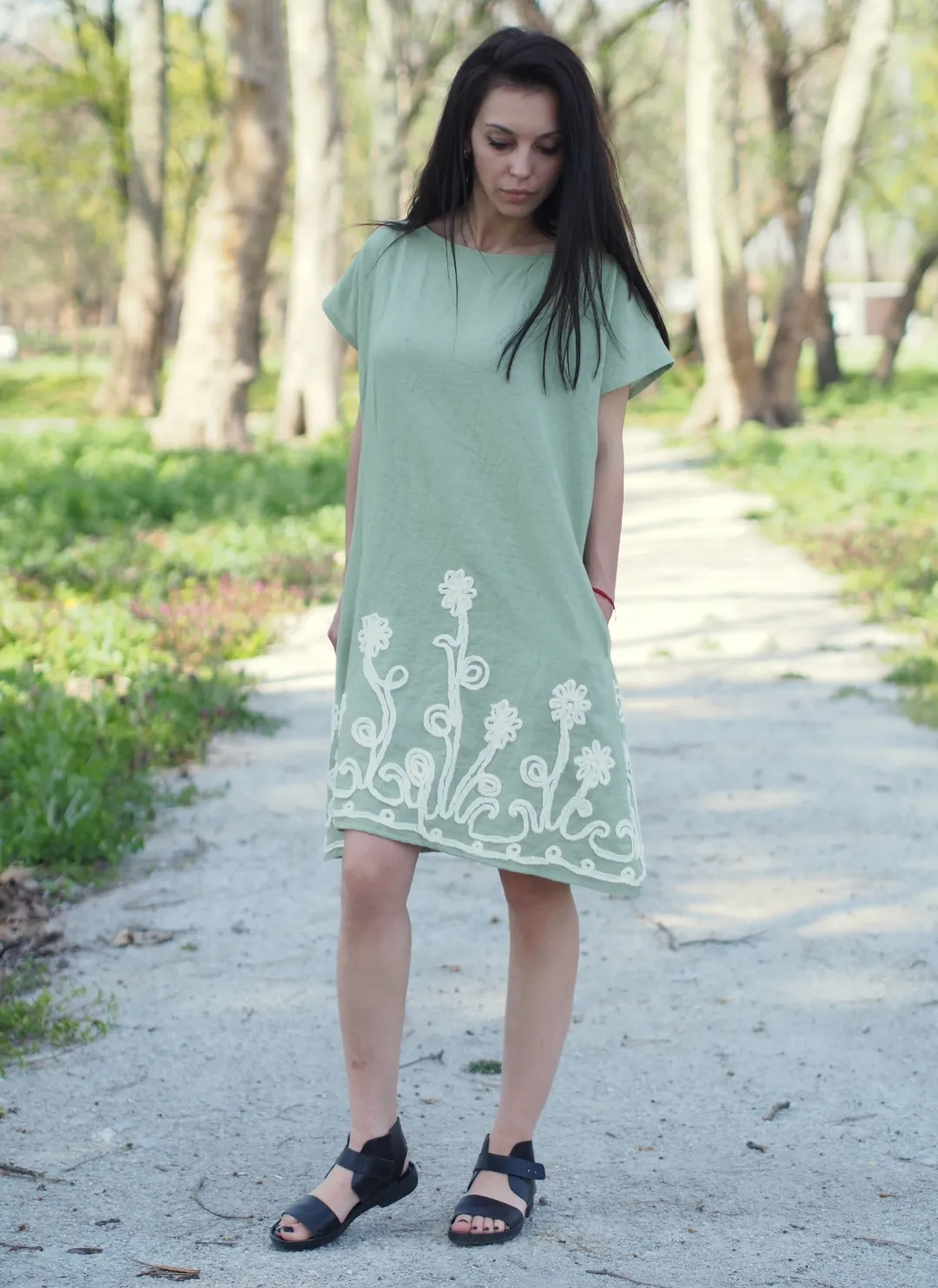 Green linen dress,linen dress for women,women linen dress,summer linen dress