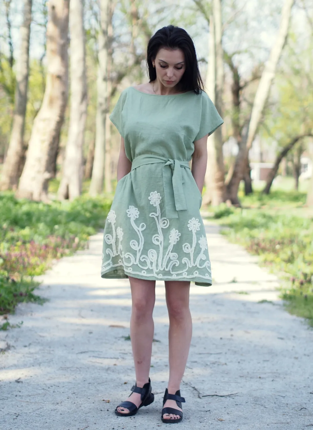 Green linen dress,linen dress for women,women linen dress,summer linen dress