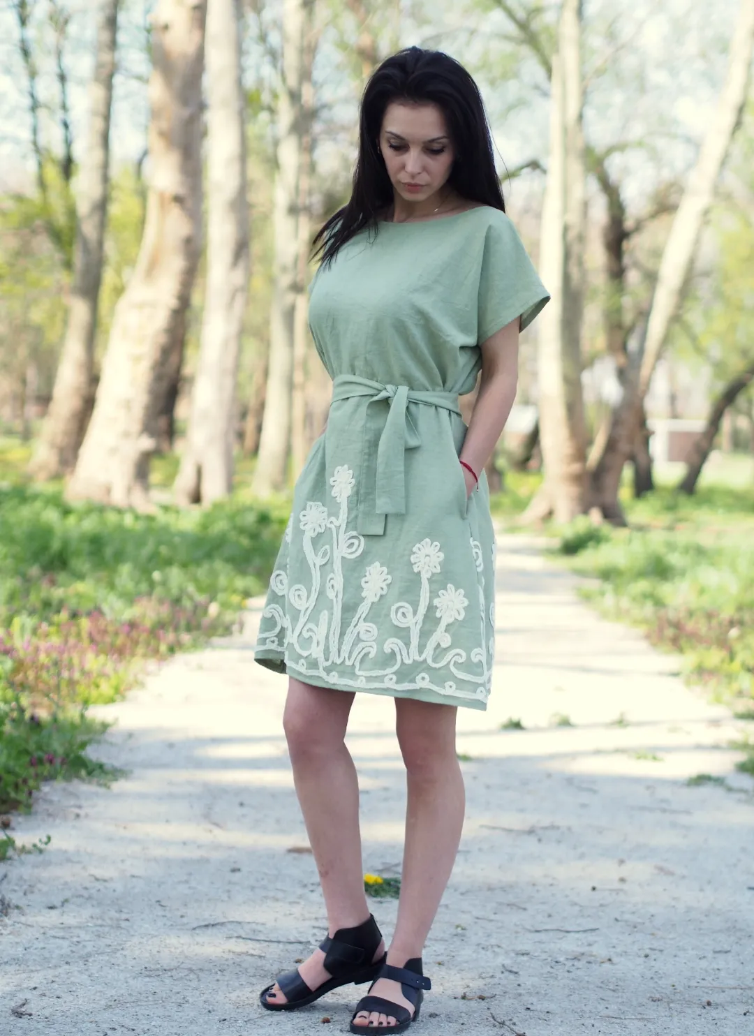 Green linen dress,linen dress for women,women linen dress,summer linen dress