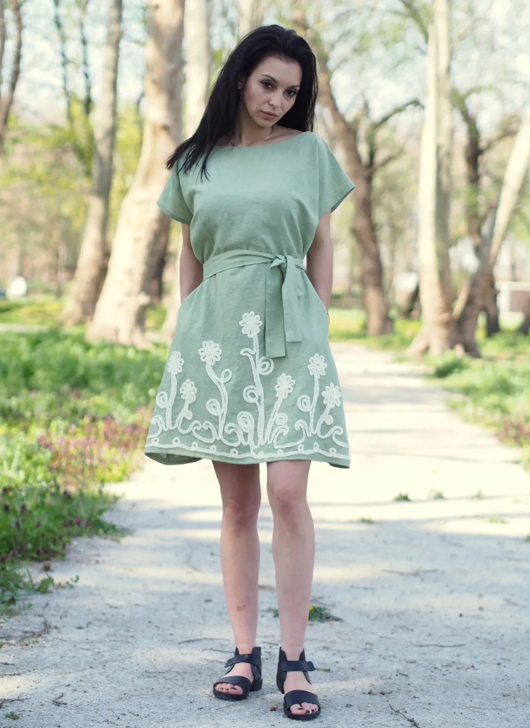 Green linen dress,linen dress for women,women linen dress,summer linen dress