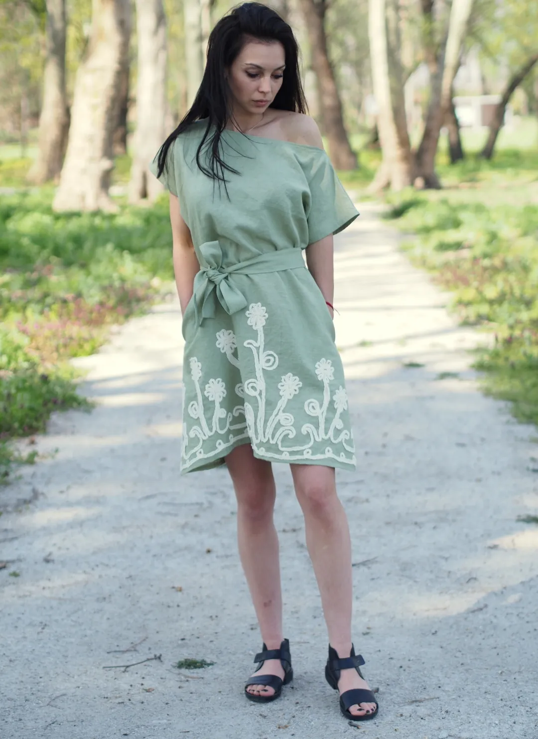 Green linen dress,linen dress for women,women linen dress,summer linen dress