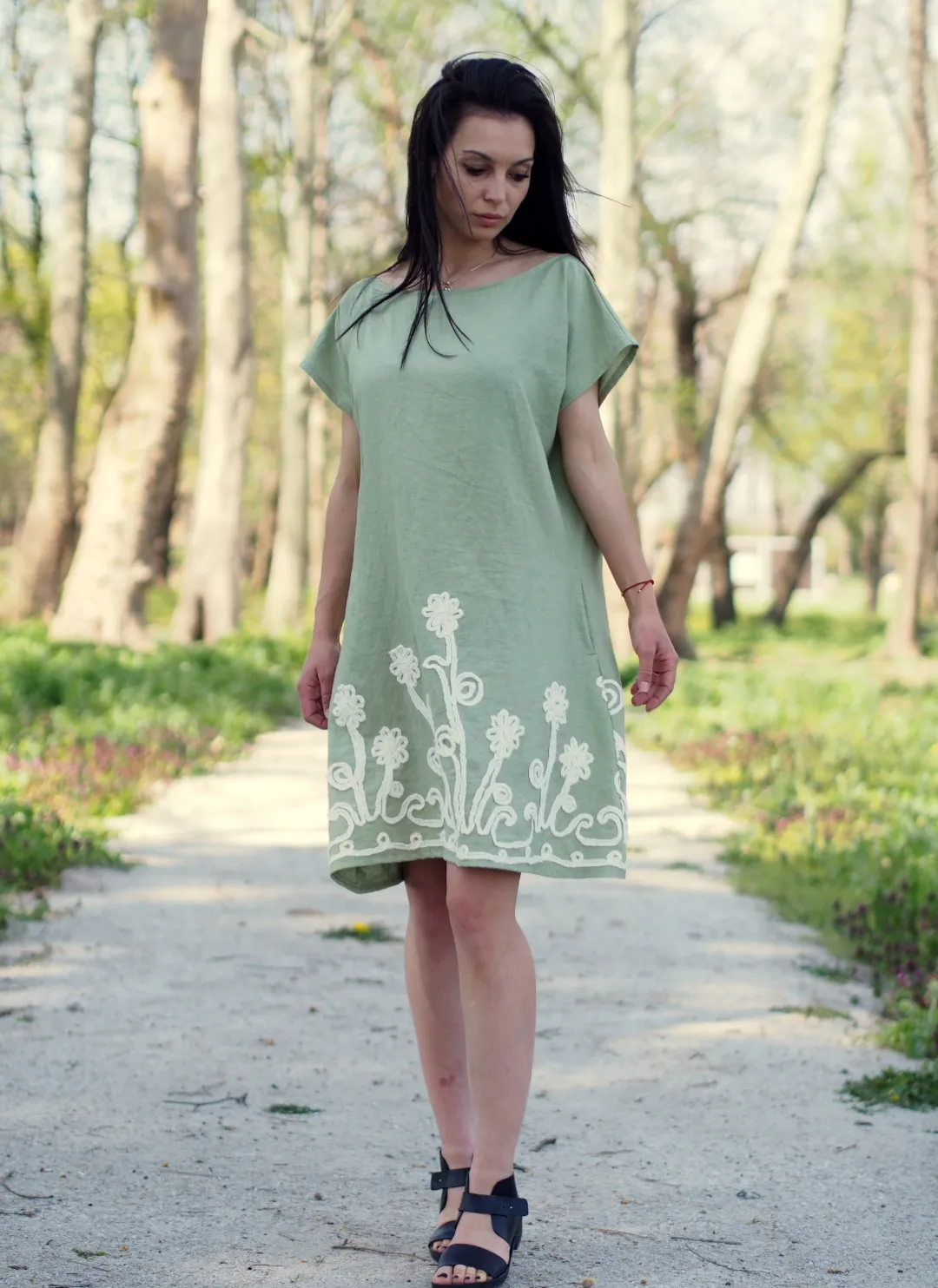 Green linen dress,linen dress for women,women linen dress,summer linen dress