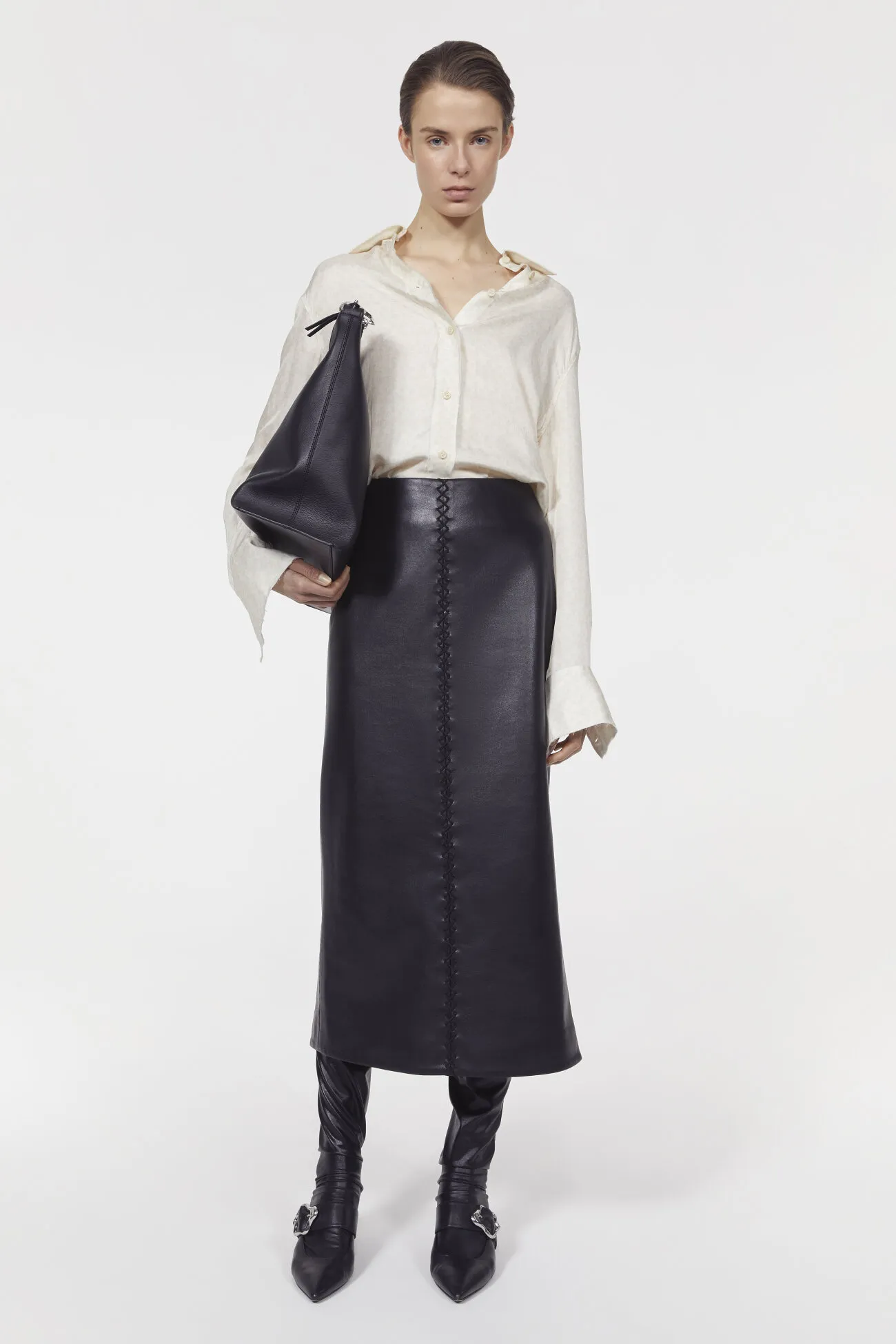 Helen stitch leather skirt