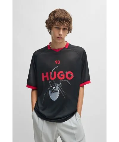 Hugo Relaxed-fit football-style mesh T-shirt with seasonal print