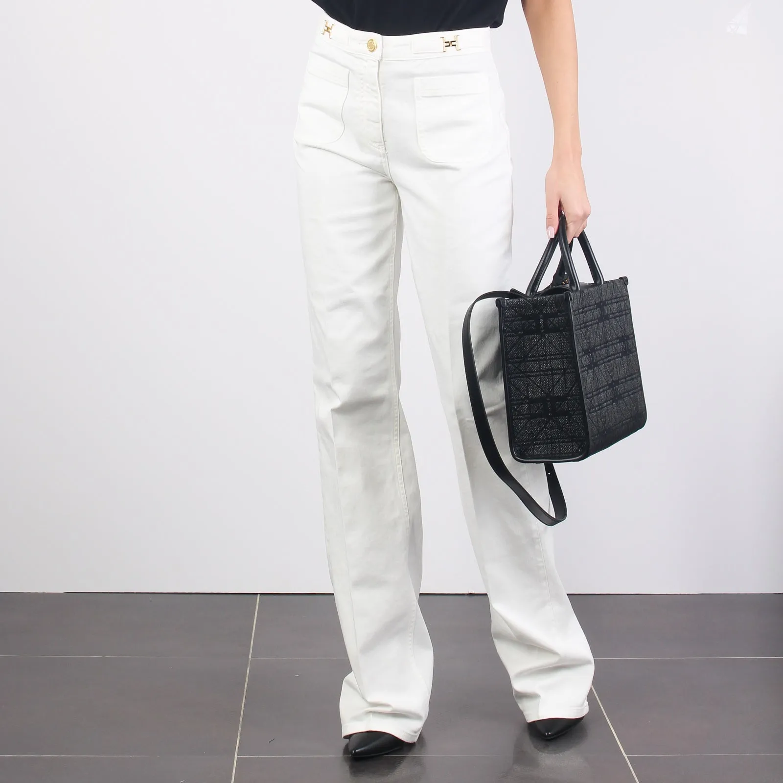 Jeans Tasche Logo Avorio