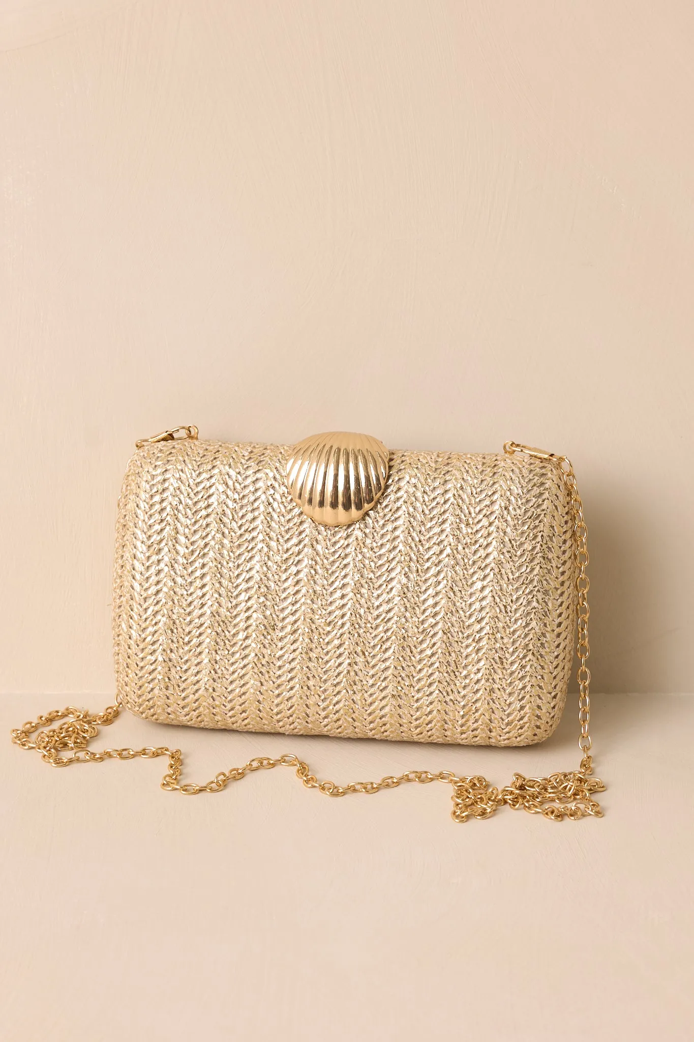 Lost In Time Natural Gold Woven Clutch