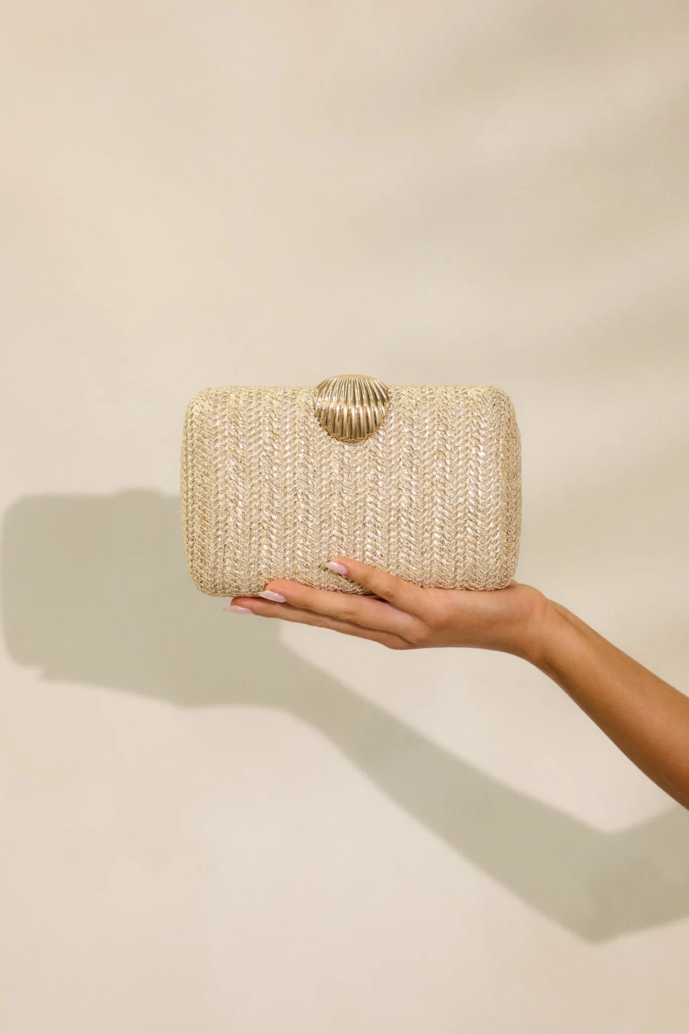 Lost In Time Natural Gold Woven Clutch