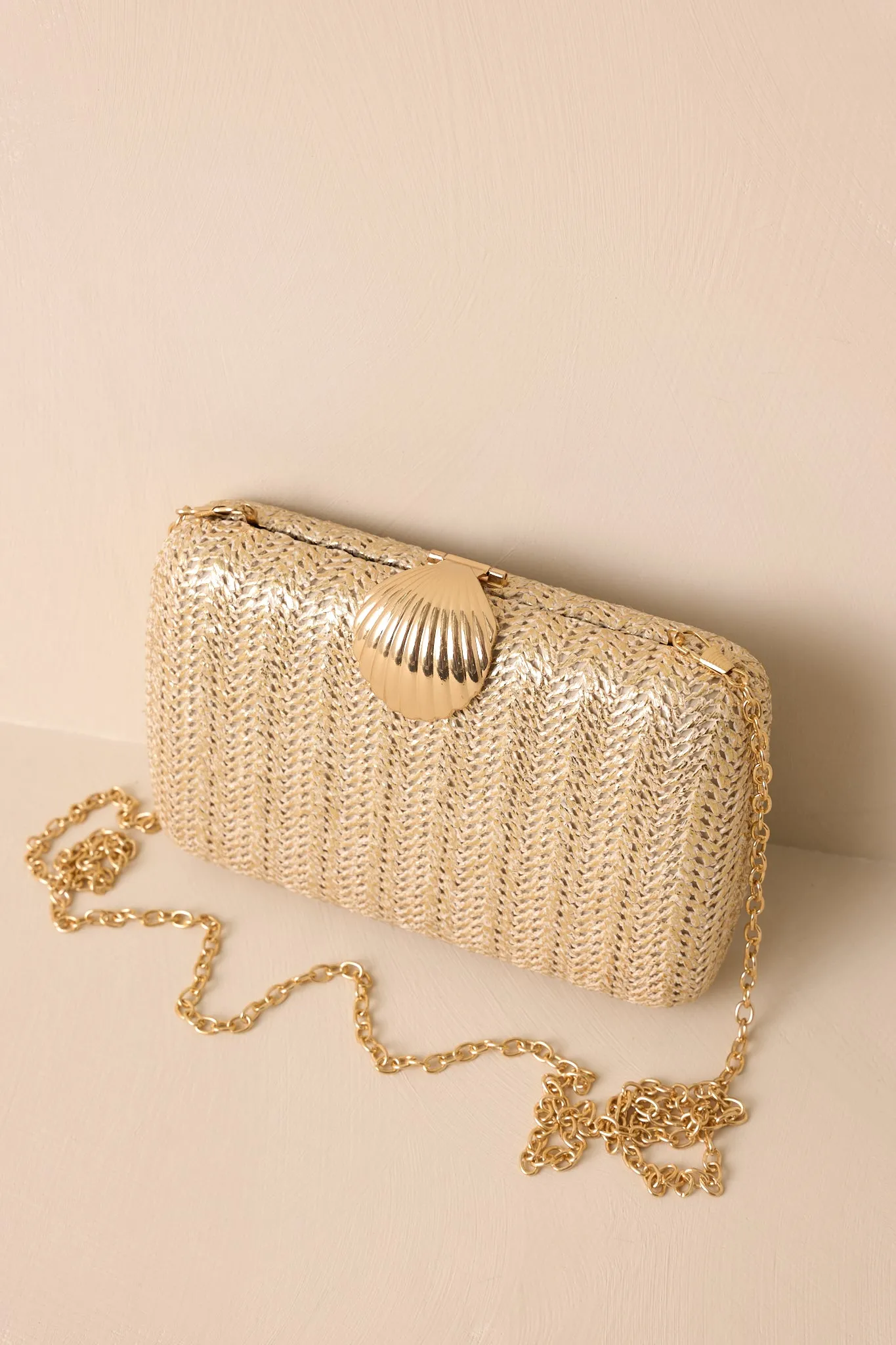 Lost In Time Natural Gold Woven Clutch