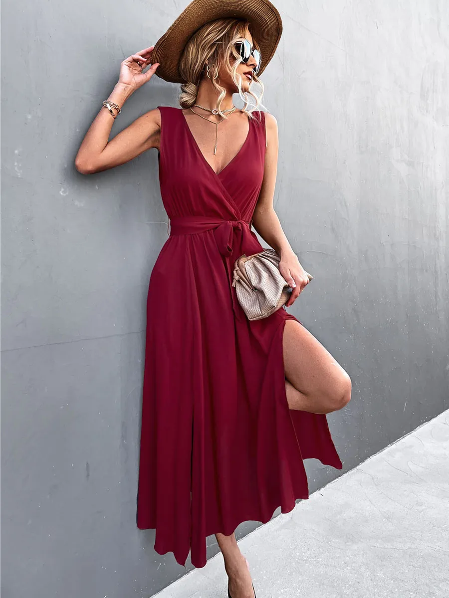 Maxi Dress V-Neck Sleeveless Long Dress