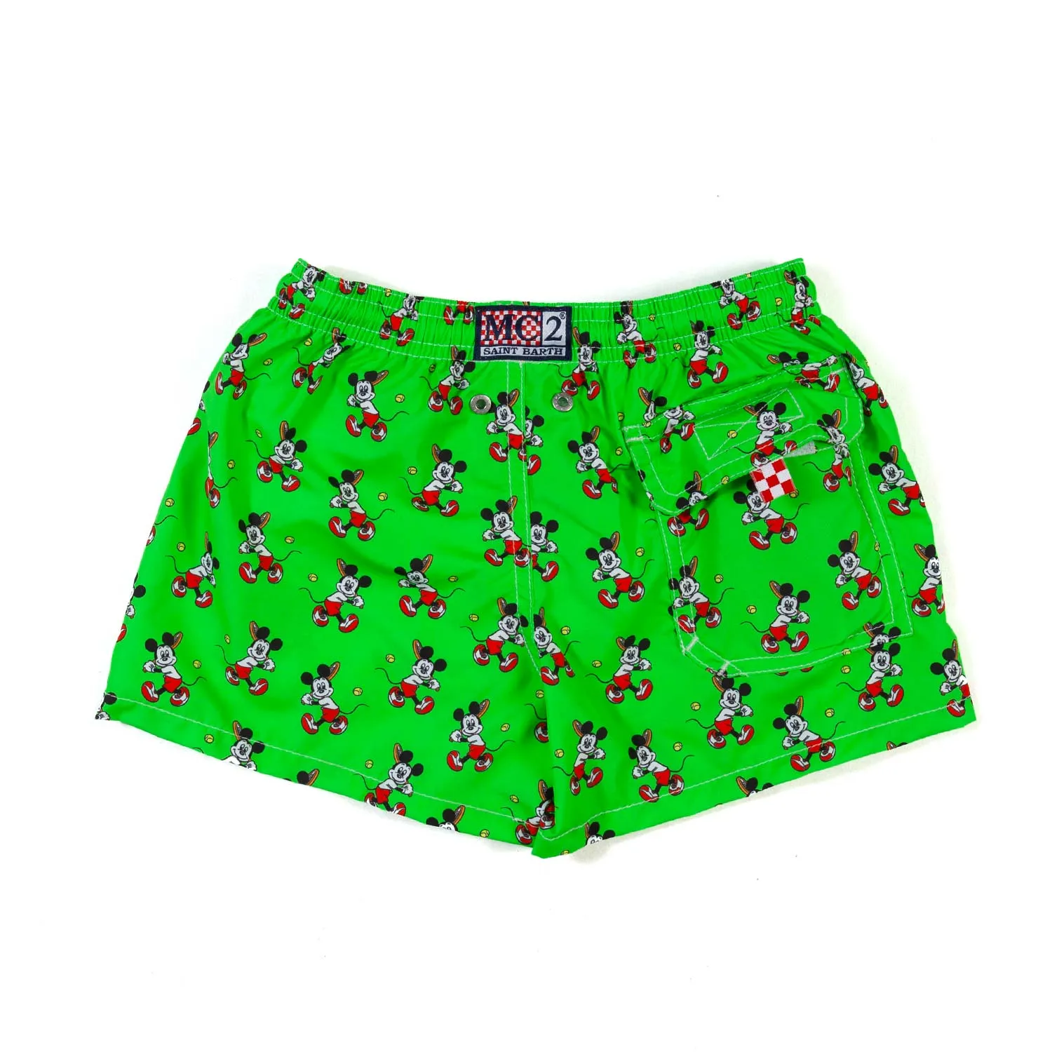 Mc2 Saint Barth Green Boxer Swimsuit With Mickey Mouse Tennis Prints