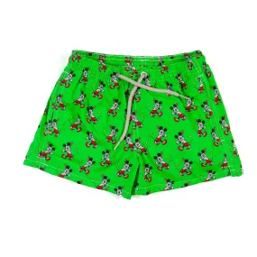 Mc2 Saint Barth Green Boxer Swimsuit With Mickey Mouse Tennis Prints