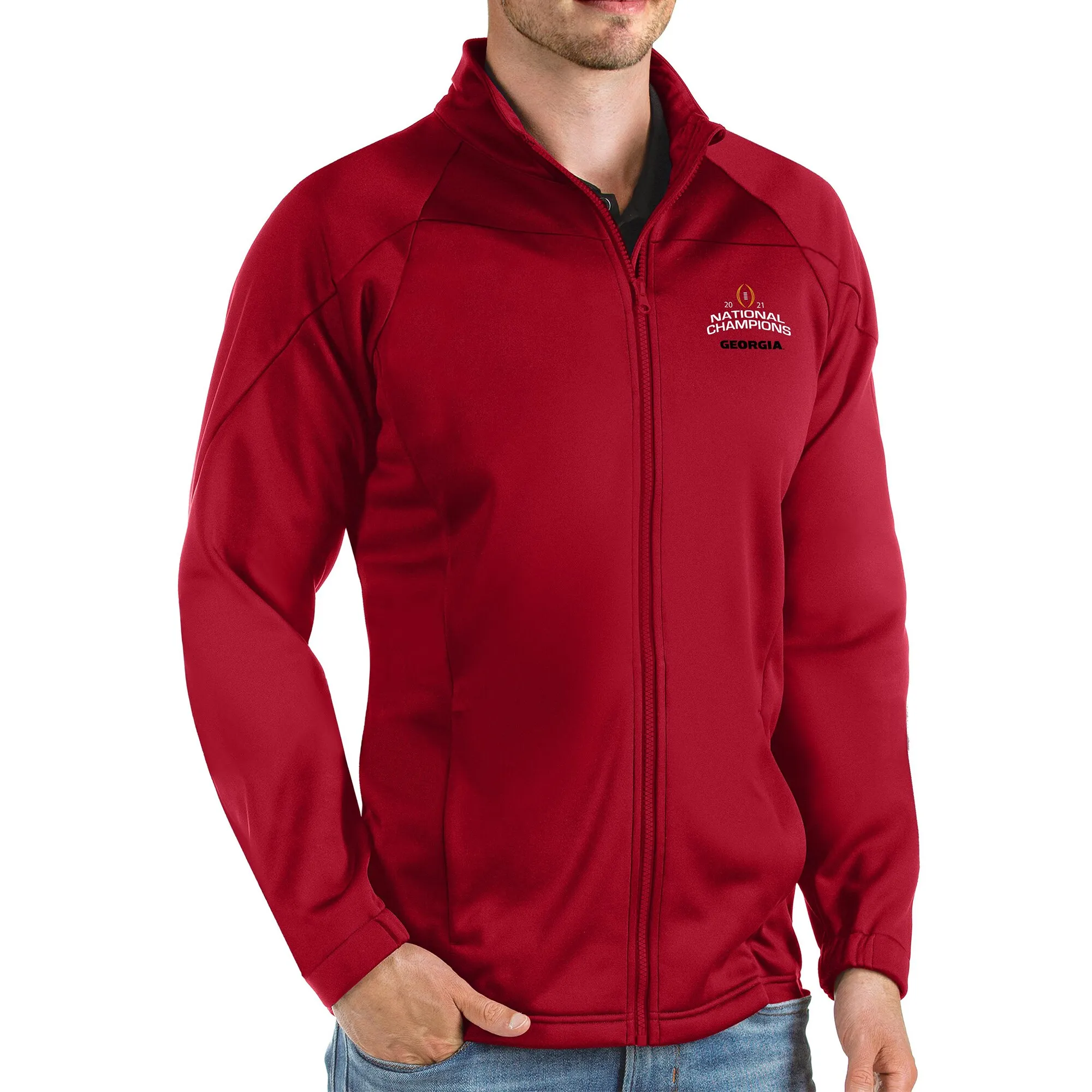 Men's Antigua Red Georgia Bulldogs College Football Playoff 2021 National Champions Links Full-Zip Golf Jacket