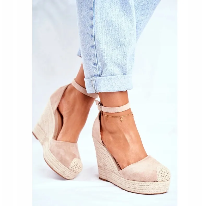 MSMG Avocado Beige Wedge Sandals With Braids