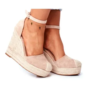 MSMG Avocado Beige Wedge Sandals With Braids