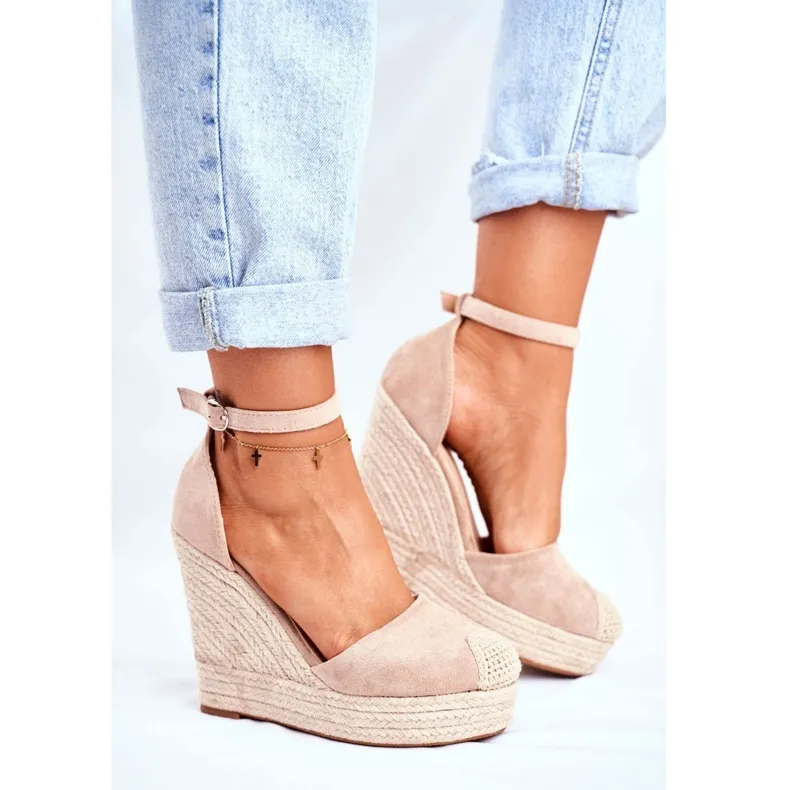 MSMG Avocado Beige Wedge Sandals With Braids