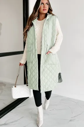 My Missing Piece Quilted Hooded Vest (Sage)