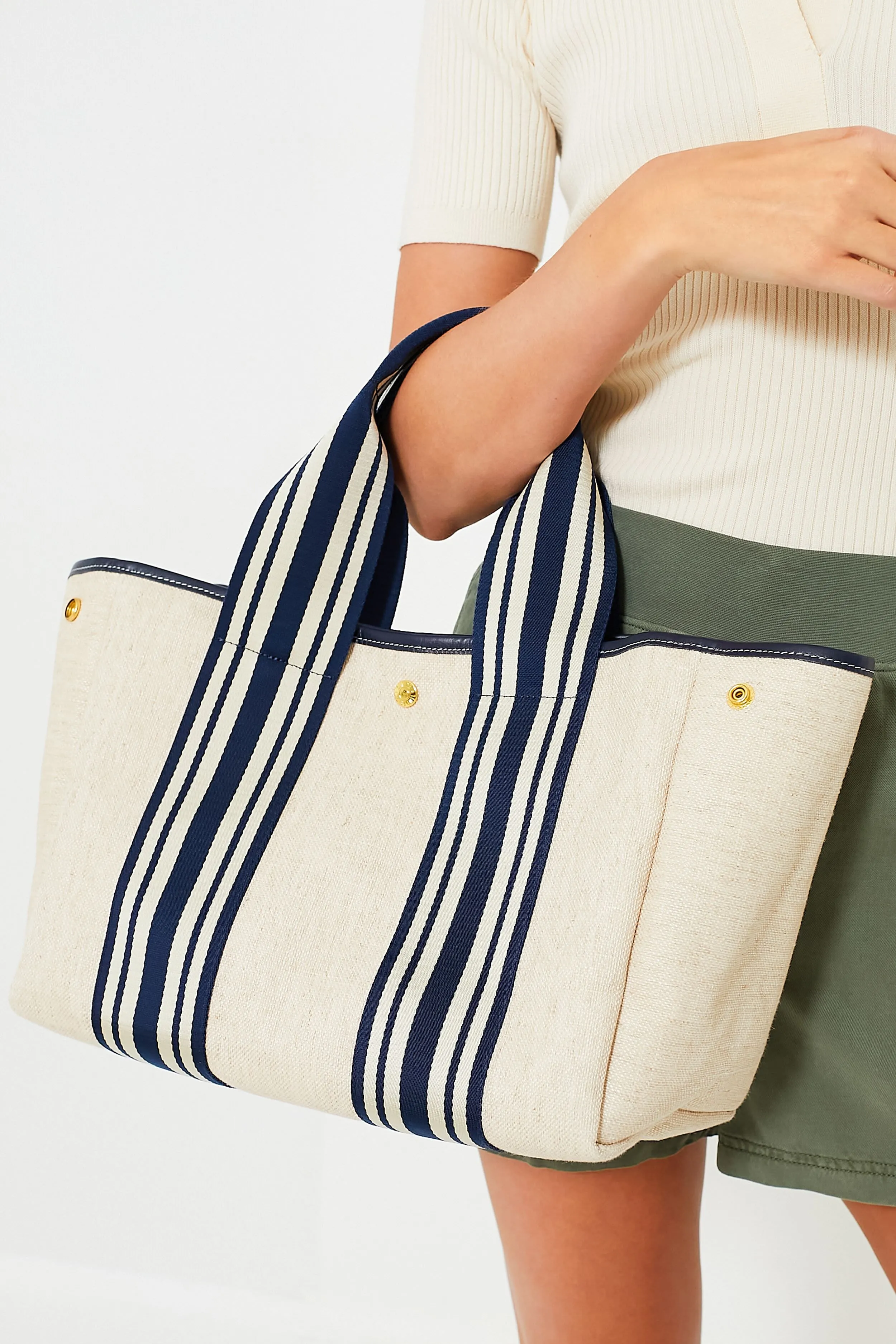 Navy Traversee M Linen Tote