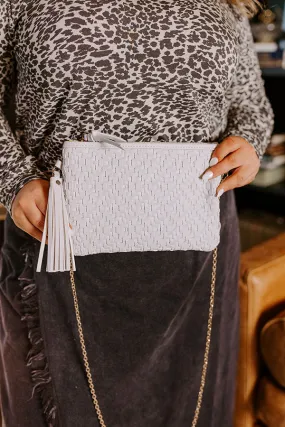 New Attention Woven Clutch In Grey